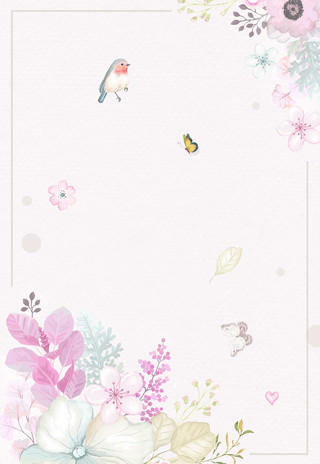  唯美鲜花促销宣传海报可爱小鸟背景白色背景  